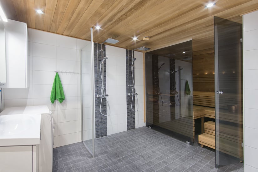 Saunan lasiseinä, tummennettu lasi