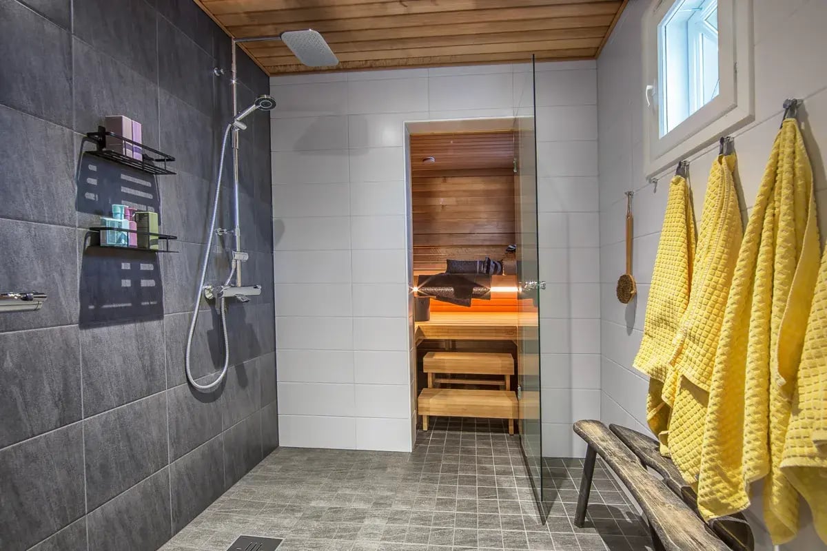 Saunan kehyksetön lasiovi