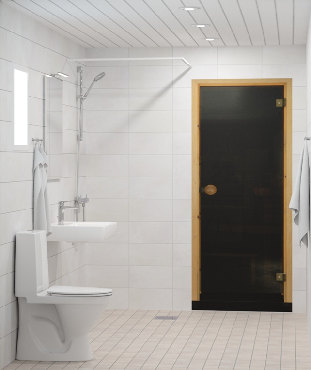 Kylpyhuone 3D-kuva, toimiva perusratkaisu