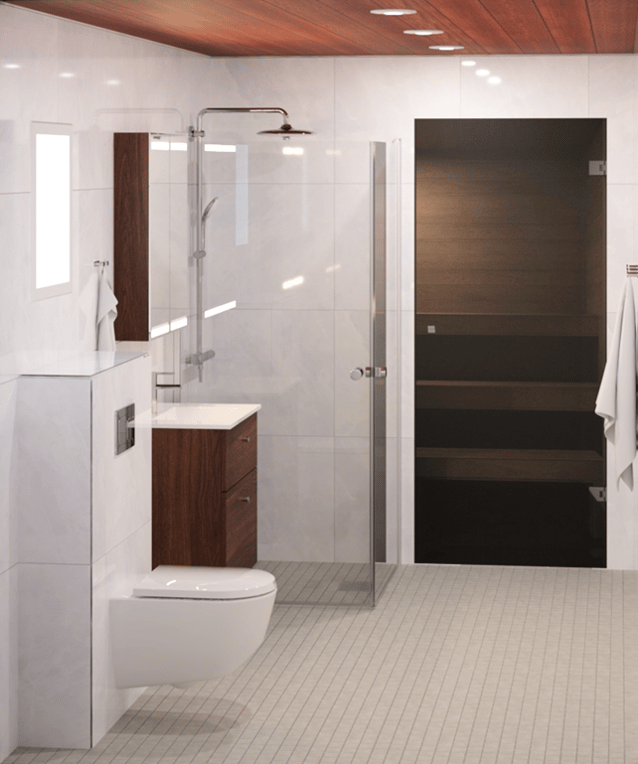 Kylpyhuone 3D-kuva, viimeistelty kokonaisuus